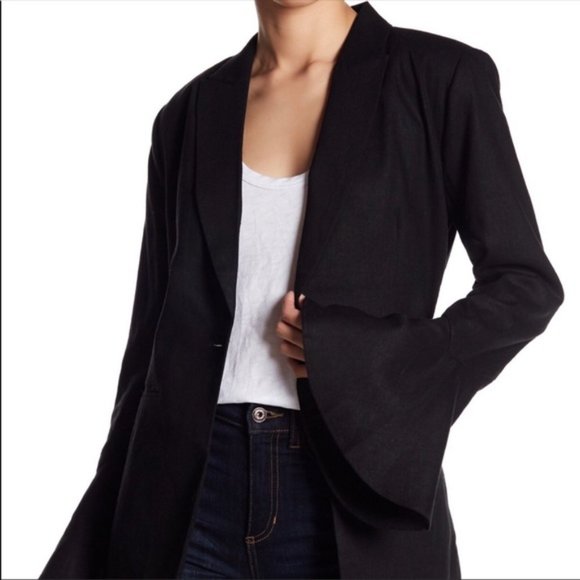 NWT FREE PEOPLE BLACK FLARED SLEEVE LINEN BLAZER L - Picture 8 of 8